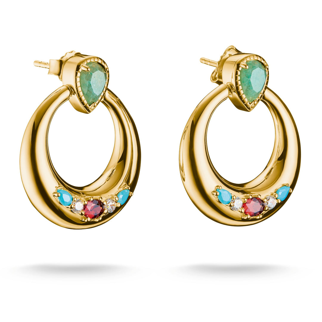 Half-Hoop Earrings with Green, White & Red Stones | THOMAS SABO Australia