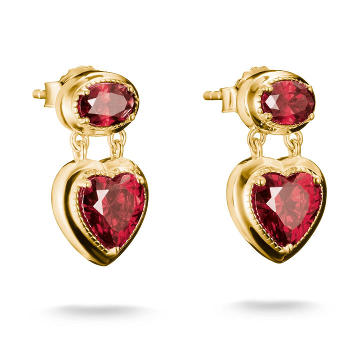 THOMAS SABO Stud Earrings with Red Heart Stones Gold