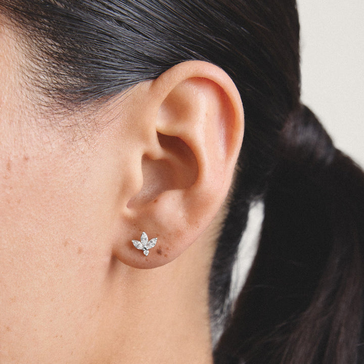 Stud earrings flower with zirconia in teardrop shape | Jewellery Boutique Australia