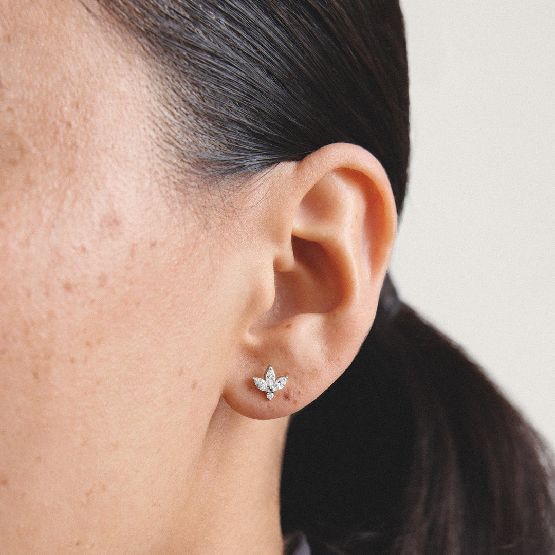 Stud earrings flower with zirconia in teardrop shape | Jewellery Boutique Australia