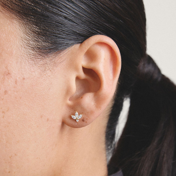 Stud earrings flower with zirconia in teardrop shape | Jewellery Boutique Australia
