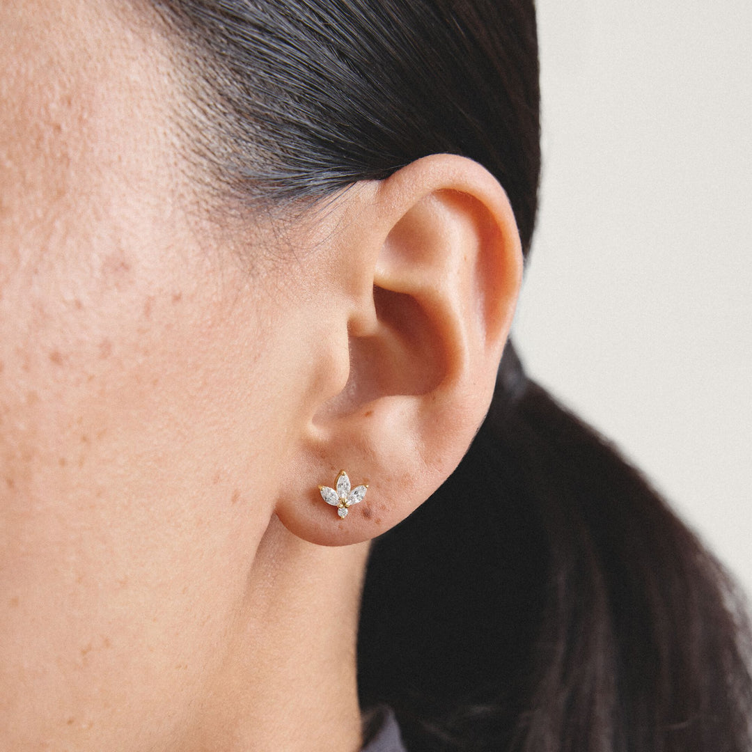 Stud earrings flower with zirconia in teardrop shape | Jewellery Boutique Australia
