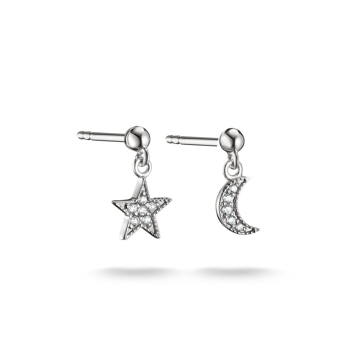 Stud earrings moon and star with zirconia | Jewellery Boutique Australia