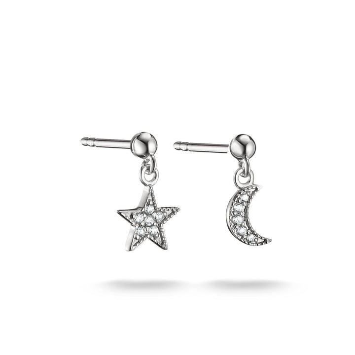 Stud earrings moon and star with zirconia | Jewellery Boutique Australia