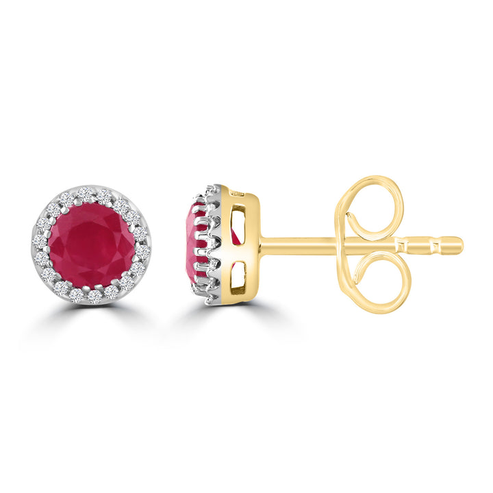 Ruby Earrings with 0.05ct Diamonds in 9K Yellow Gold