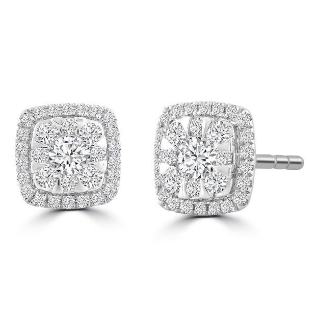 Diamond Cluster Stud Earrings with 0.33ct Diamonds in 18K White Gold - IGE-14530-033-18W