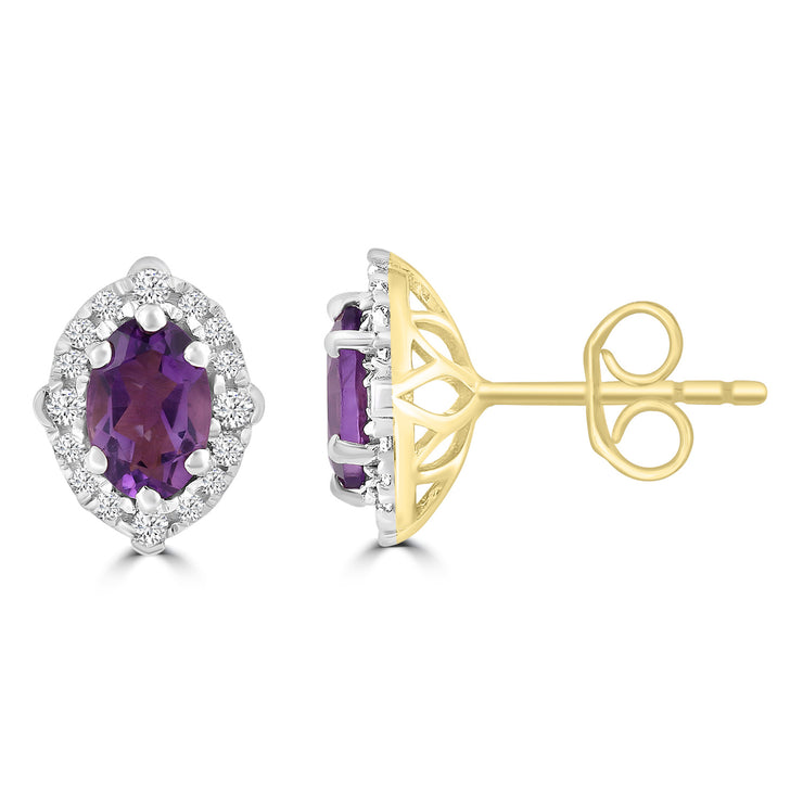 Amethyst Earrings with 0.15ct Diamonds in 9K Yellow Gold