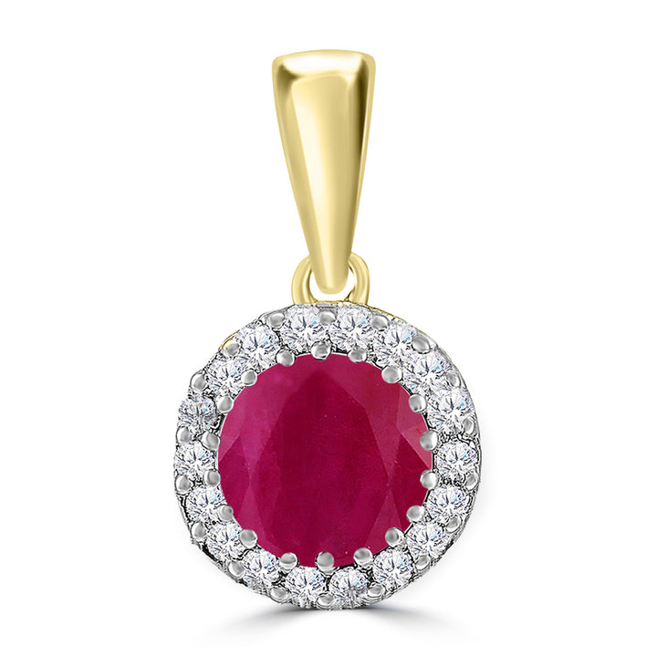 Ruby Pendant with 0.03ct Diamonds in 9K Yellow Gold