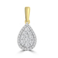 9K yellow gold pear pendant with 0.25ct diamonds, outlined with smaller diamonds.