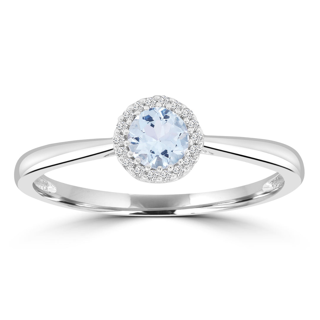 Aquamarine Ring with 0.05ct Diamonds in 9K White Gold