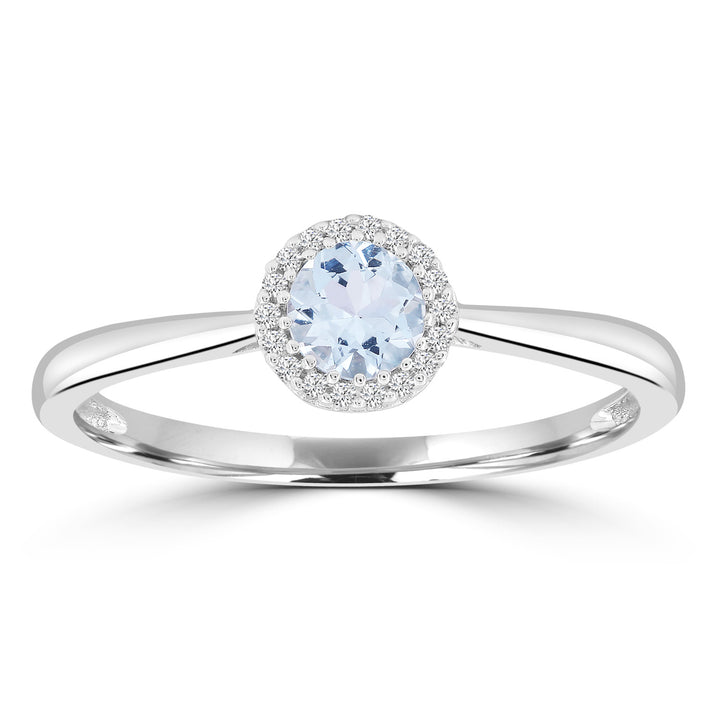 Aquamarine Ring with 0.05ct Diamonds in 9K White Gold