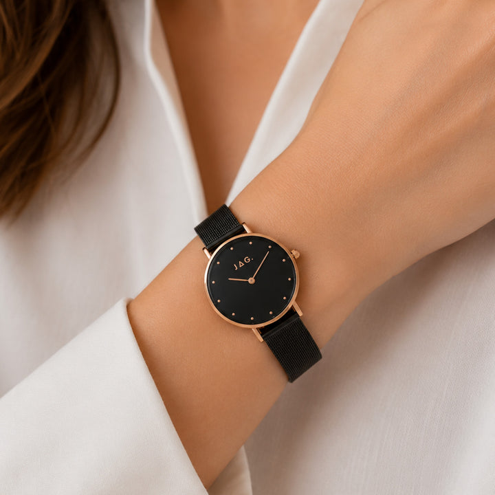 Jag Alice Black Stainless Steel 32mm Watch shown worn on model