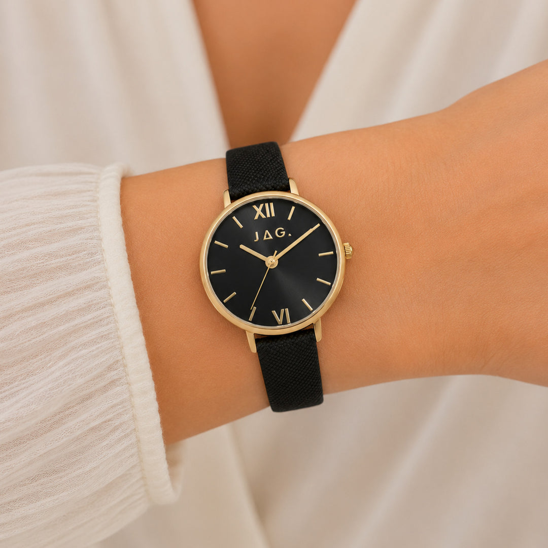 Jag Sophie Black Alloy 36mm Watch shown worn on model