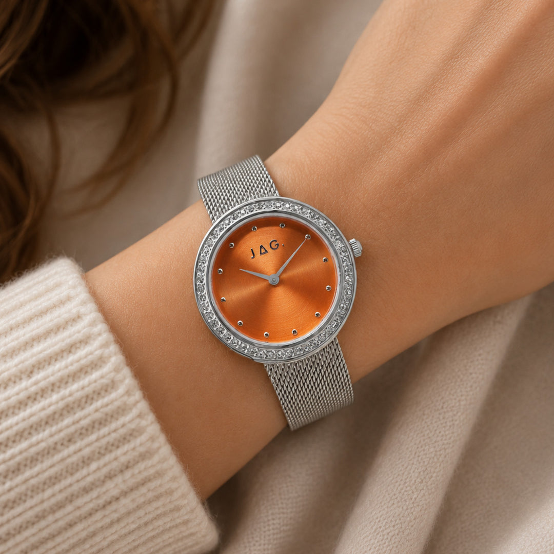 Henley Silver Orange Dial Stainless Steel 35mm Watch