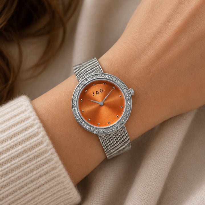 Henley Silver Orange Dial Stainless Steel 35mm Watch