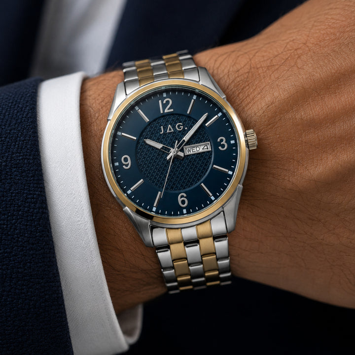 JAG William Mens Blue Dial Ips 44mm Two-Tone Watch