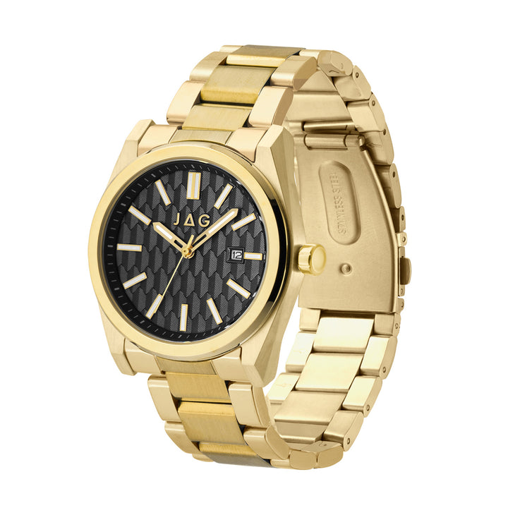JAG Beaufort Mens Black Dial 41.8mm Gold Watch