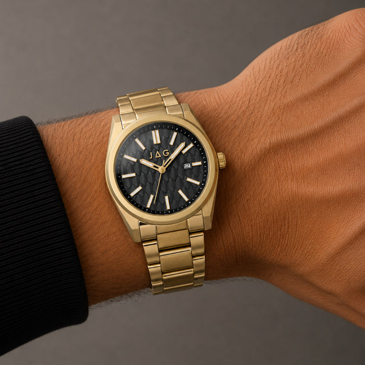 JAG Beaufort Mens Black Dial 41.8mm Gold Watch