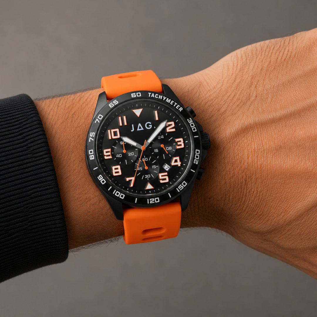 JAG Beachport Mens Black Dial 46mm Orange Watch