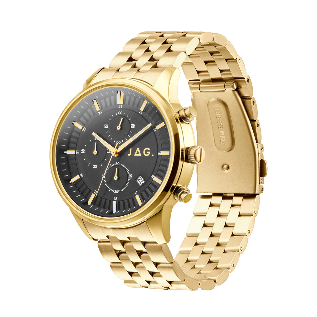 JAG Albany Mens Black Dial 45mm Gold Watch