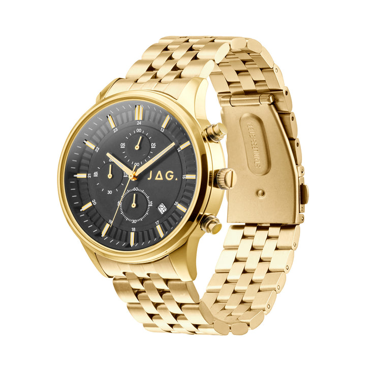 JAG Albany Mens Black Dial 45mm Gold Watch