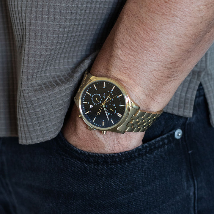 JAG Albany Mens Black Dial 45mm Gold Watch