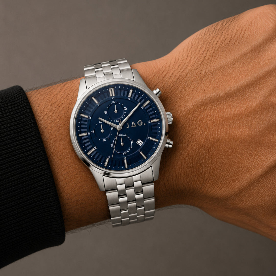 JAG Albany Mens Blue Dial 45mm Silver Watch