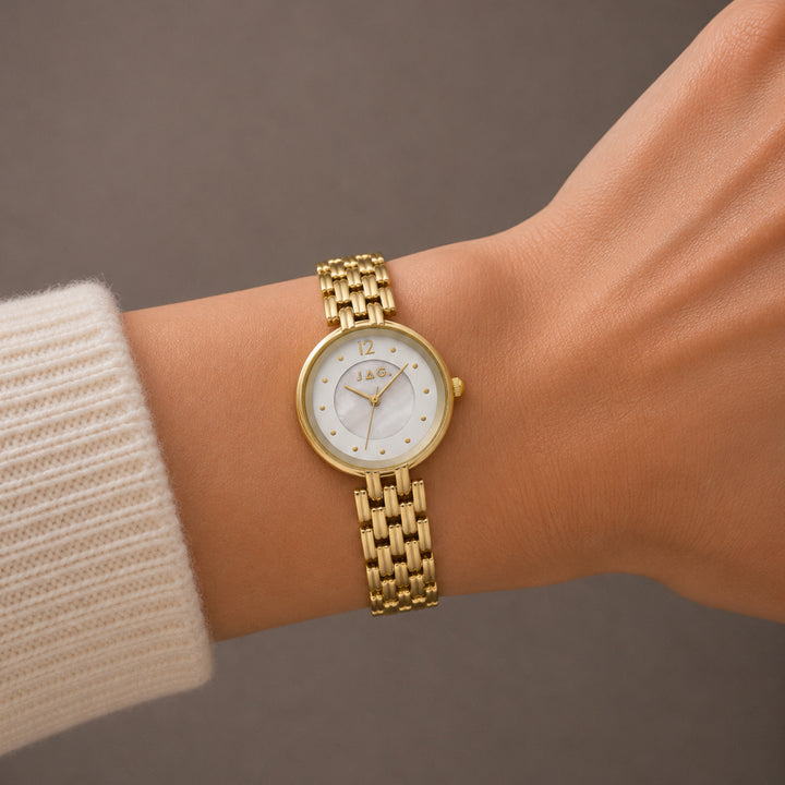 JAG Iluka Womens White MOP Dial 30mm Gold Watch