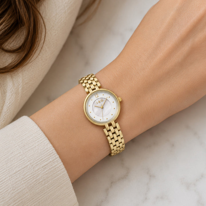 JAG Iluka Womens White MOP Dial 30mm Gold Watch