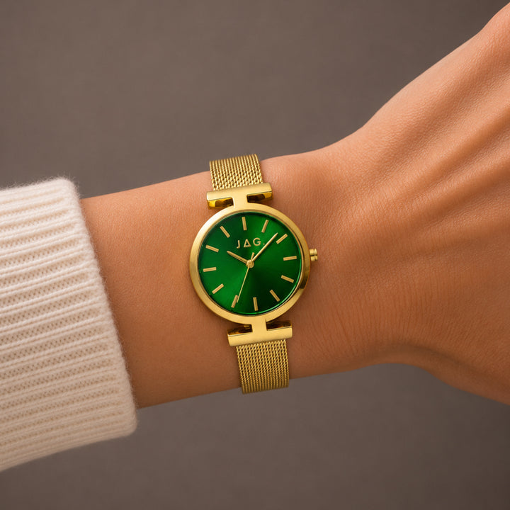JAG Mudgee Womens Green Dial 35mm Gold Watch