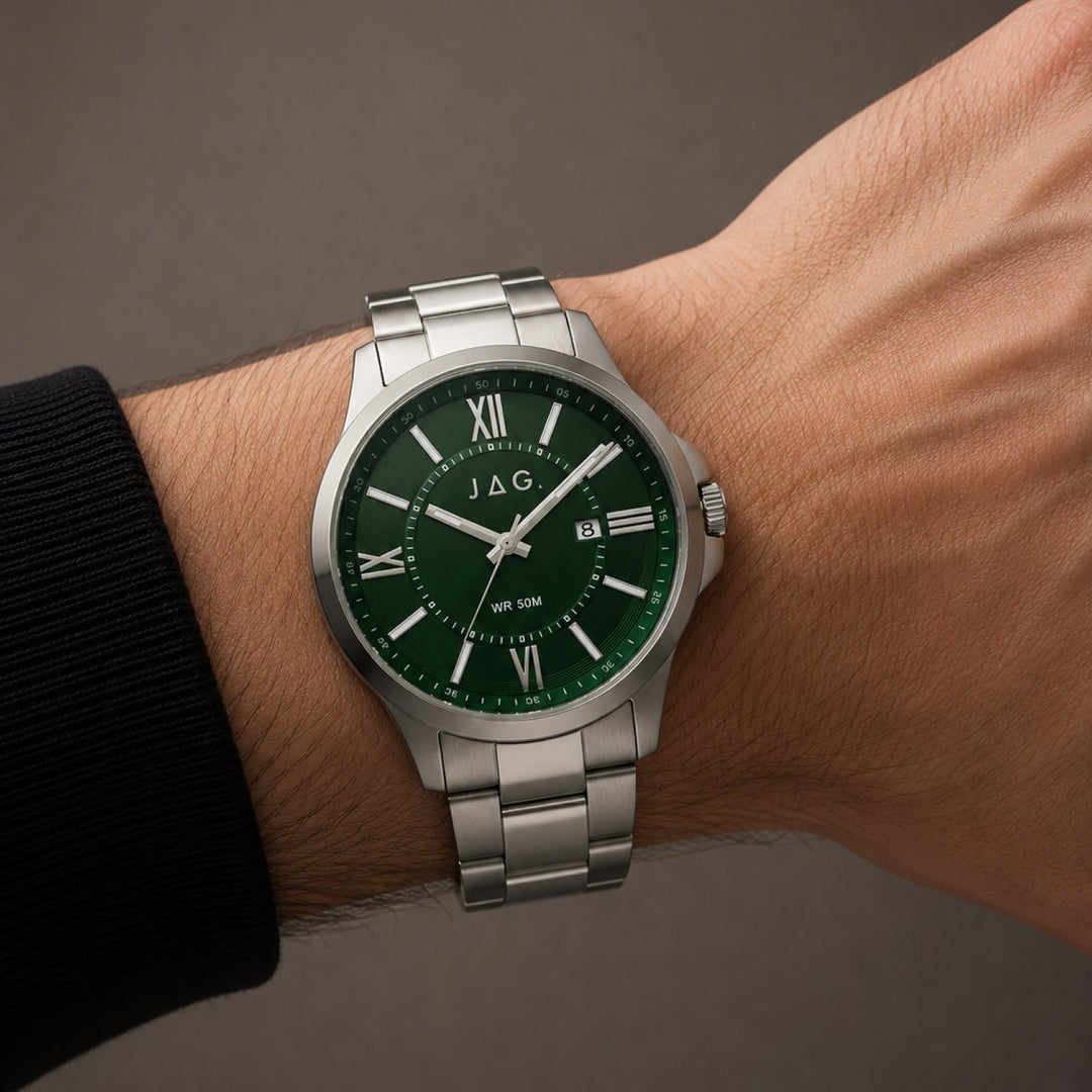 JAG Xavier Mens Green Dial  44mm Silver Watch