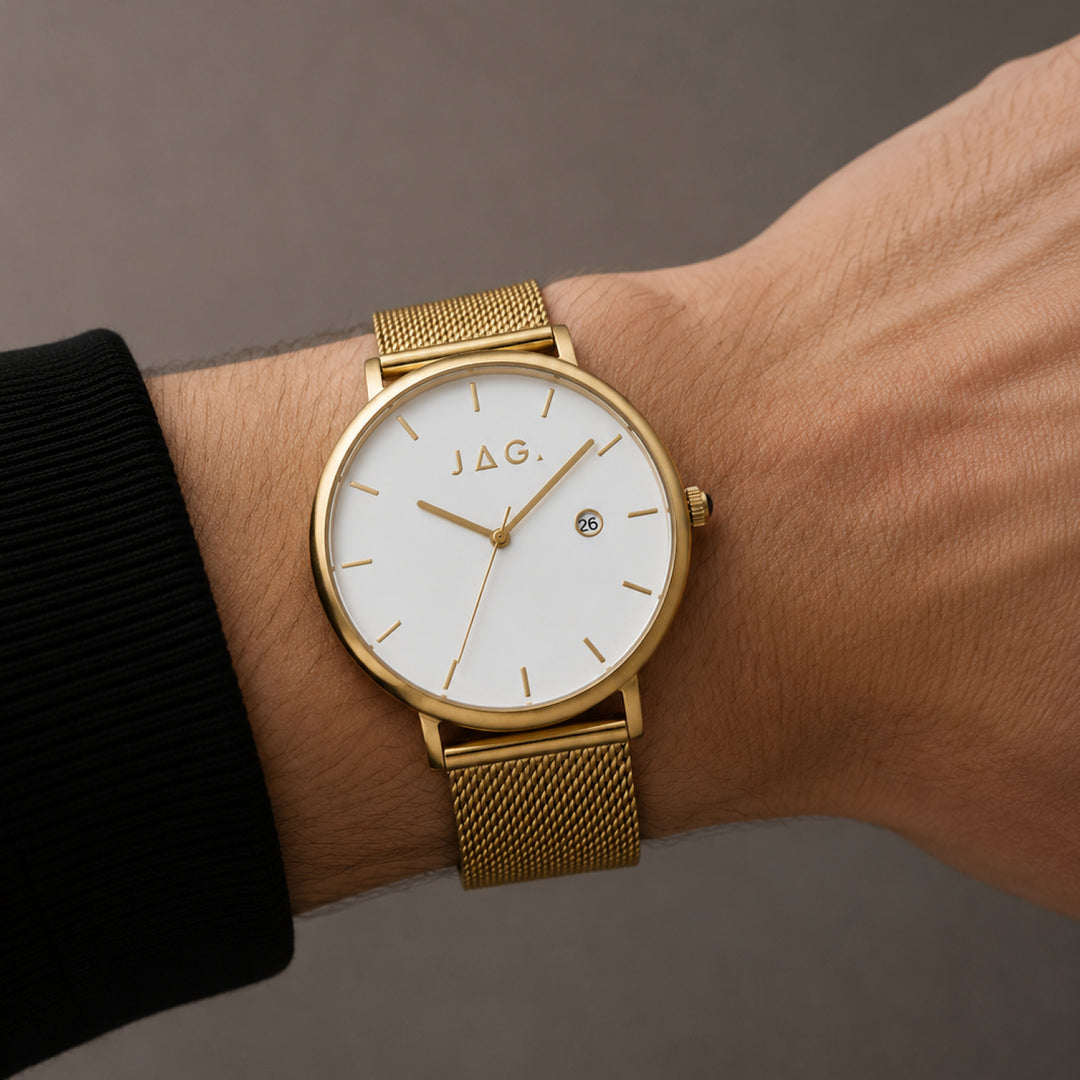 JAG Ryan Mens White Dial 43mm Gold/Brown Watch  Set