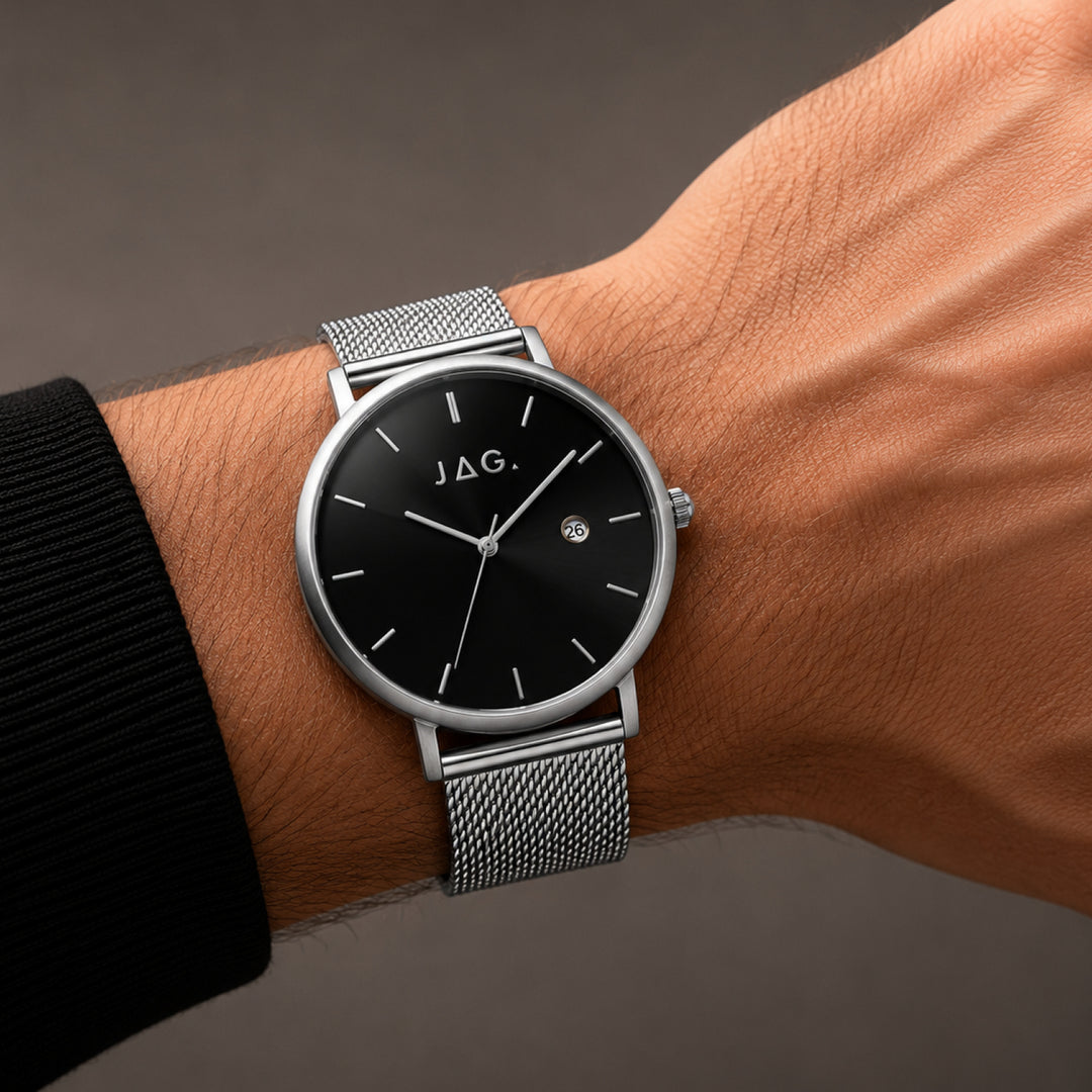 JAG Ryan Mens Black Dial 43mm Silver/Black Watch Set