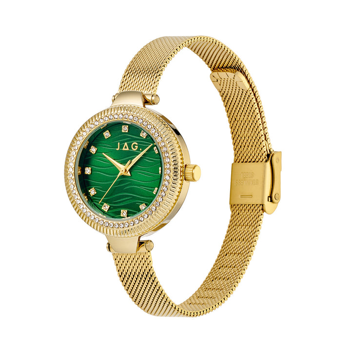 Maddy Womens Green Dial 31mm Gold Watch