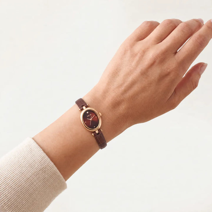 Jag Emilie womens brown dial 20.5mm brown leather strap watch worn on wrist