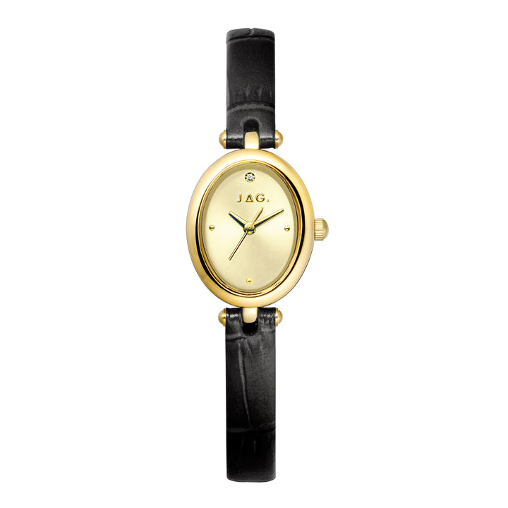 Emilie Womens Gold Dial 20.5mm Black Strap Watch