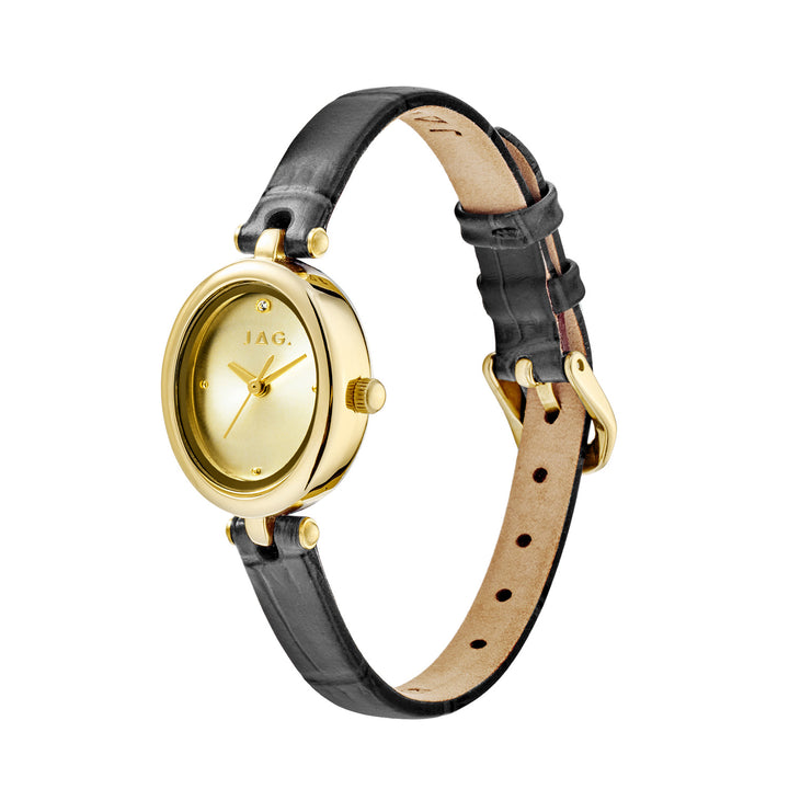 Emilie Womens Gold Dial 20.5mm Black Strap Watch