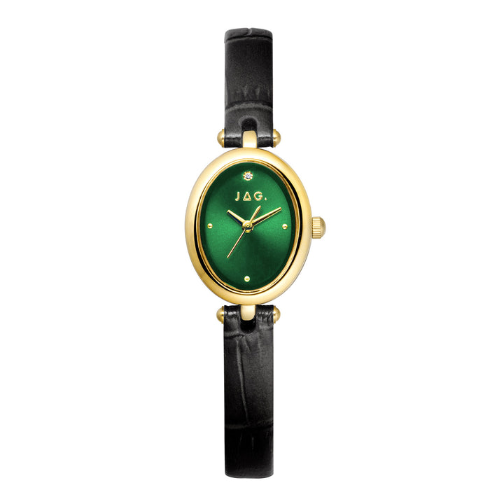 Emilie Womens Green Dial 20.5mm Black Strap Watch