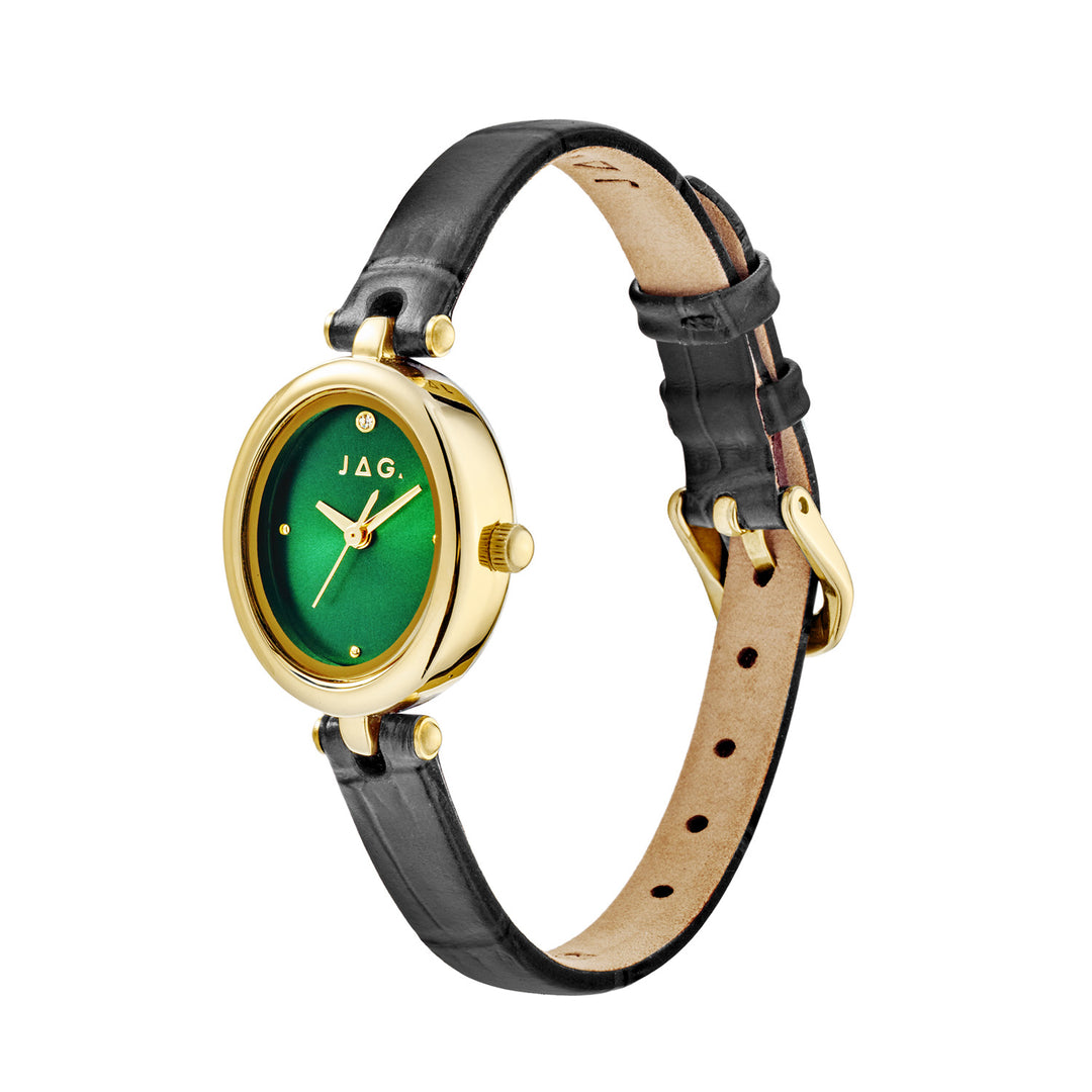 Emilie Womens Green Dial 20.5mm Black Strap Watch