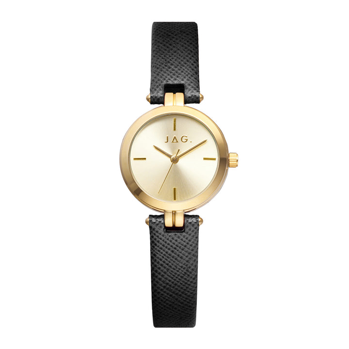 Freya Womens Gold Dial 27mm Black Strap Watch