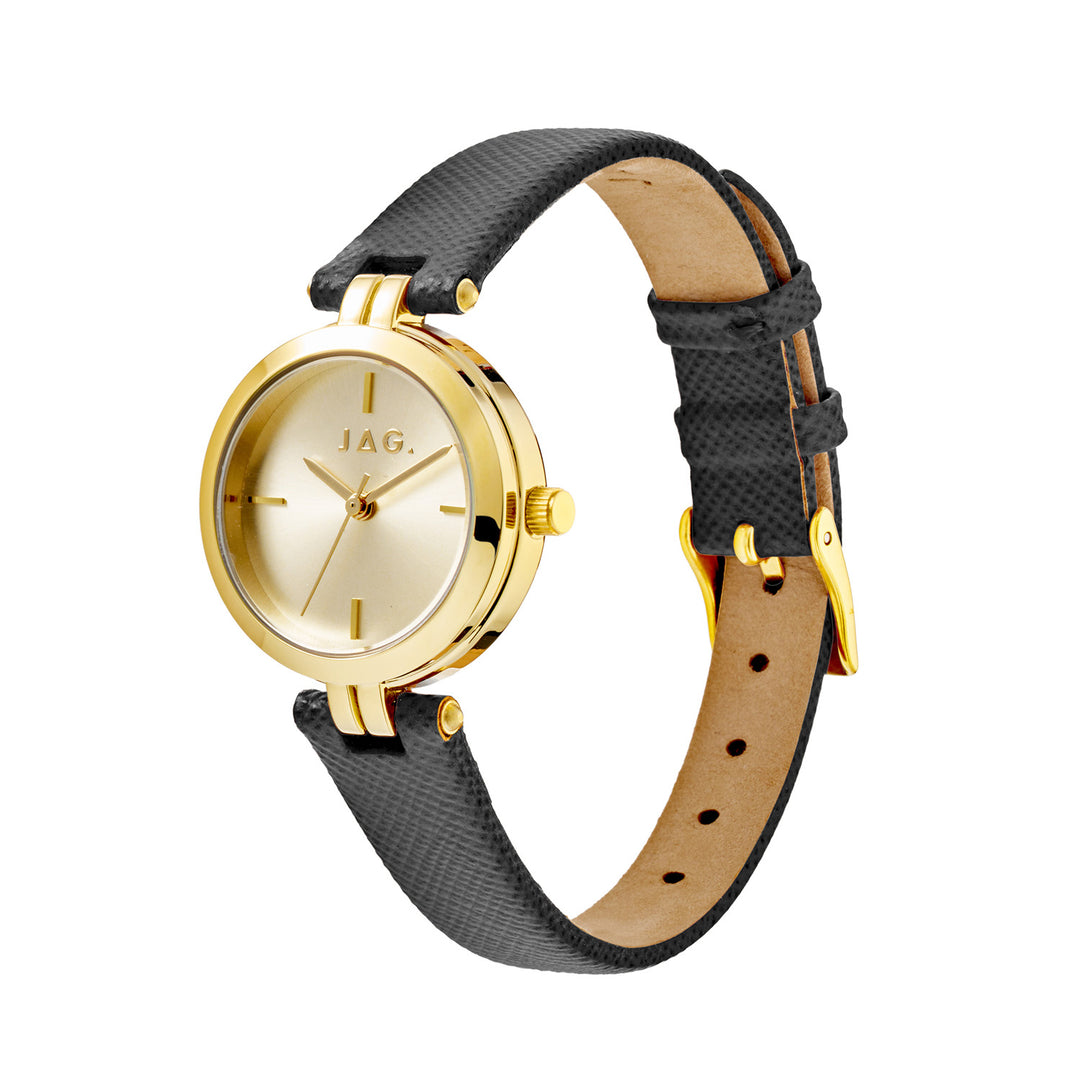 Freya Womens Gold Dial 27mm Black Strap Watch