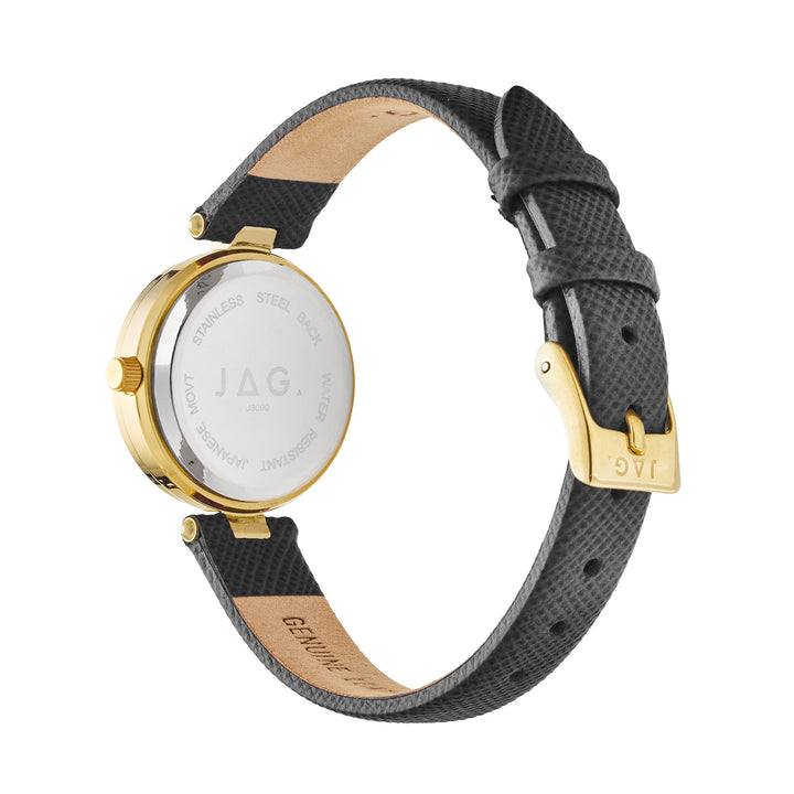 Freya Womens Gold Dial 27mm Black Strap Watch