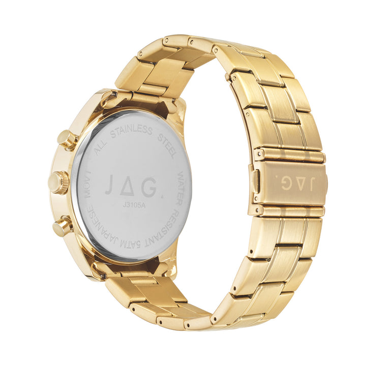 Rhys Mens Black Dial 43mm Gold Watch
