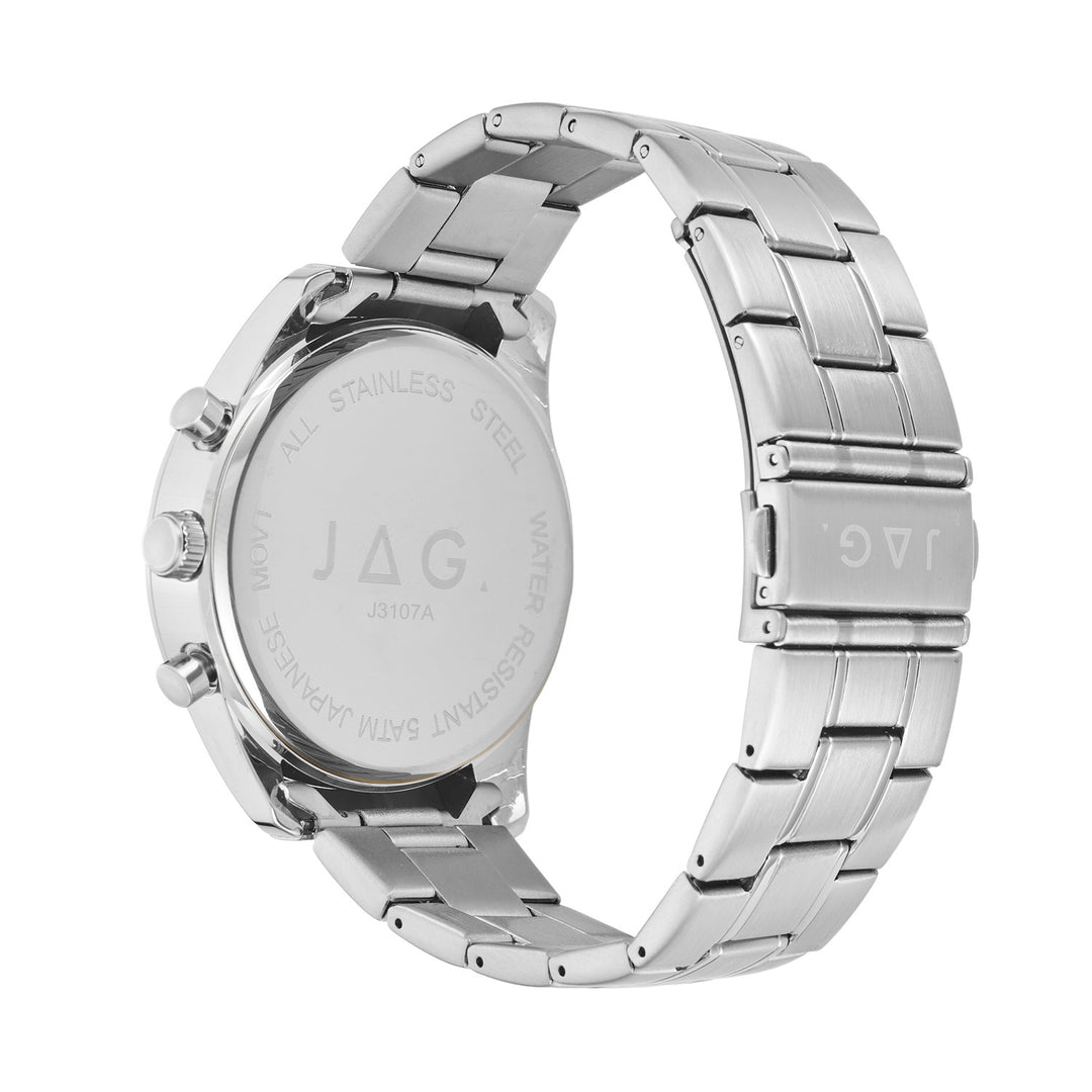 Rhys Mens Black Dial 43mm Silver Watch