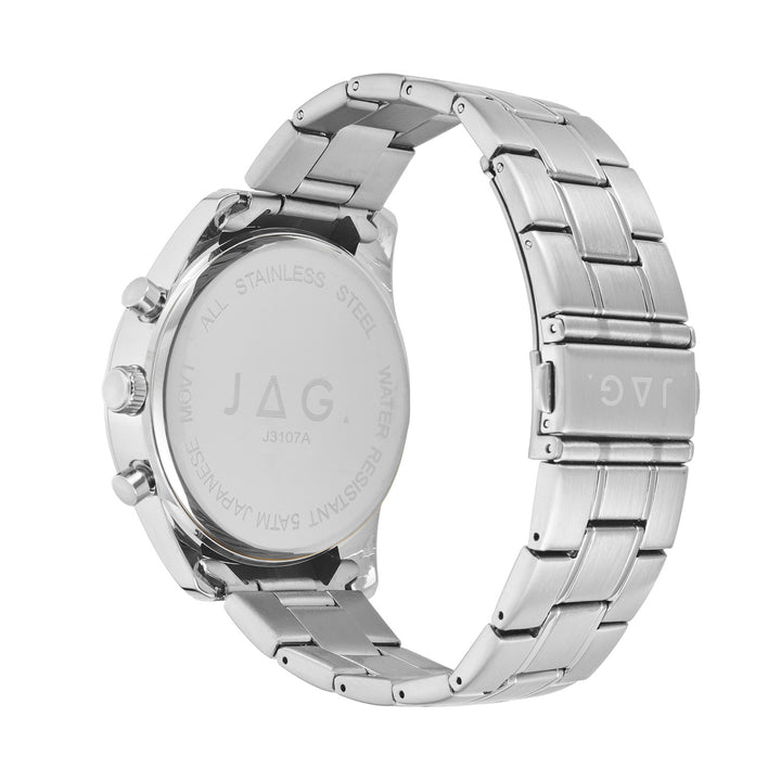 Rhys Mens Black Dial 43mm Silver Watch