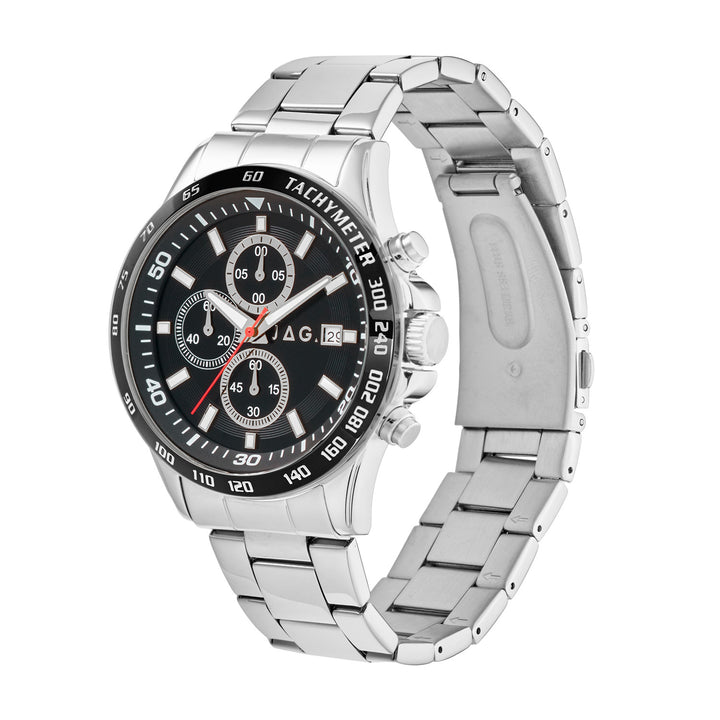 Callum Mens Black Dial 42mm Silver Watch