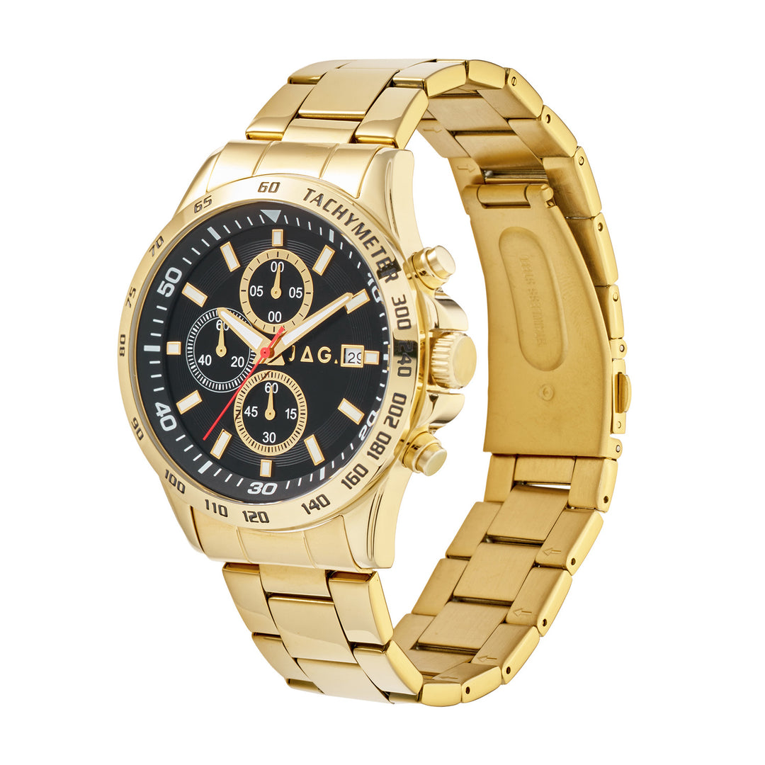 Callum Mens Black Dial 42mm Gold Watch