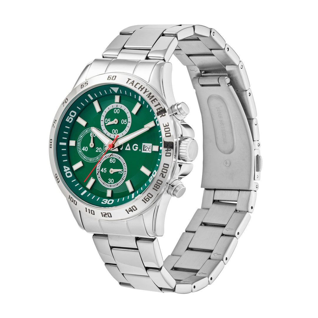Callum Mens Green Dial 42mm Silver Watch