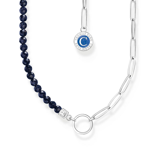 THOMAS SABO Silver Charm Necklace With Beads In Dark Blue