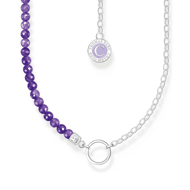 THOMAS SABO Silver Member Charm Necklace with Violet Imitation Amethyst Beads